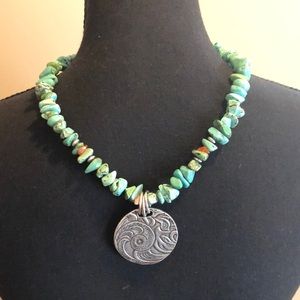 Turquoise Dyed Stone Necklace with Reversible Medallion